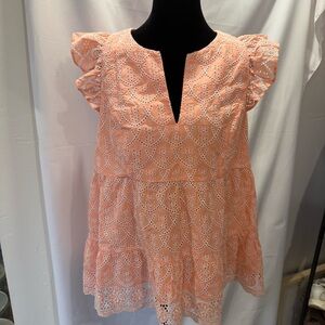Lilly Pulitzer Keila Embroidered Eyelet Top in Peach Hyacinth Floral Size 8